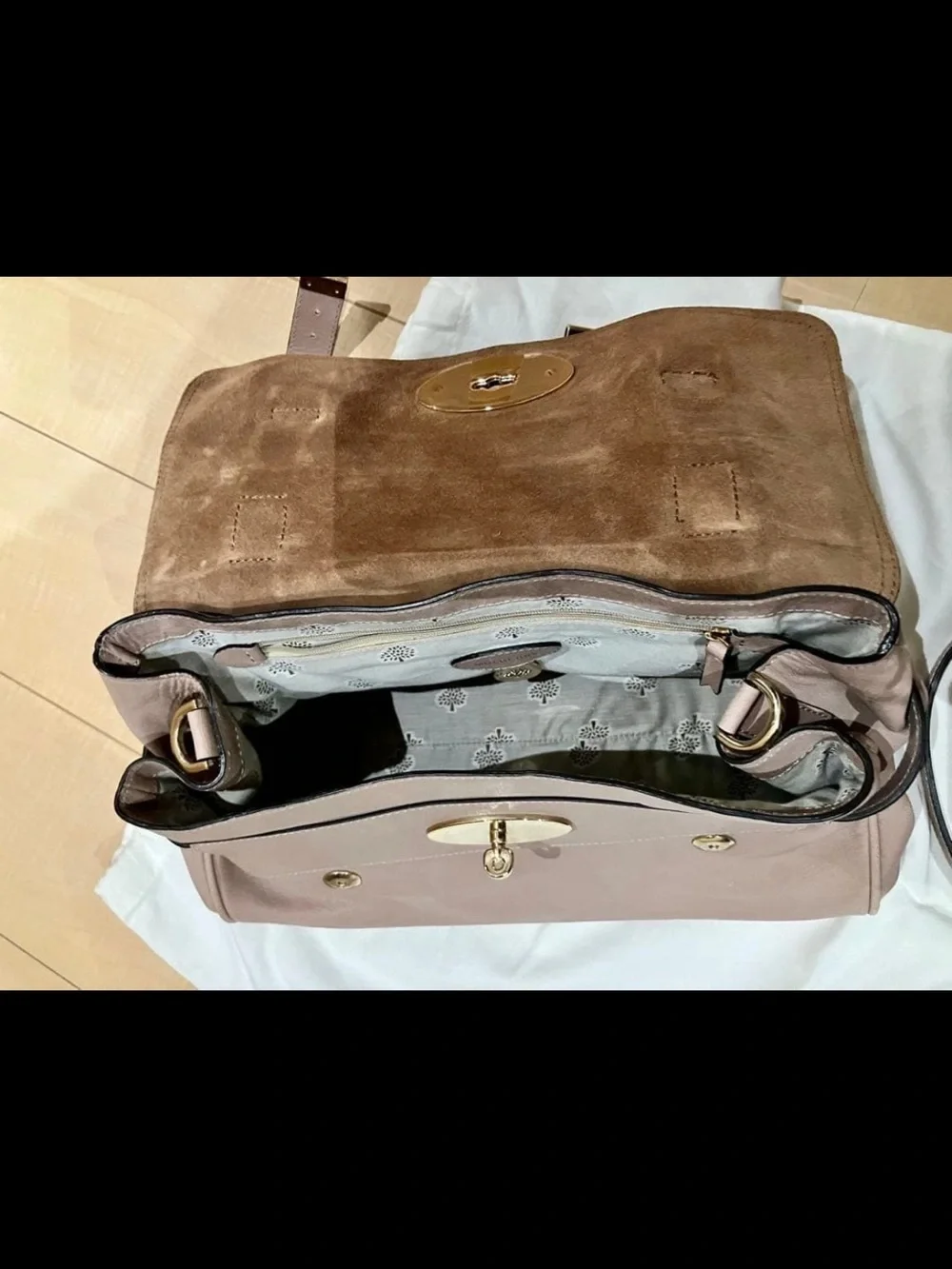 Mulberry Taupe Braided-Handle Satchel with Gold Hardware